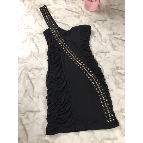 XXI Vintage Y2K Women's Black Bodycon Dress Gold Black Studs Size Small - Picture 1 of 5